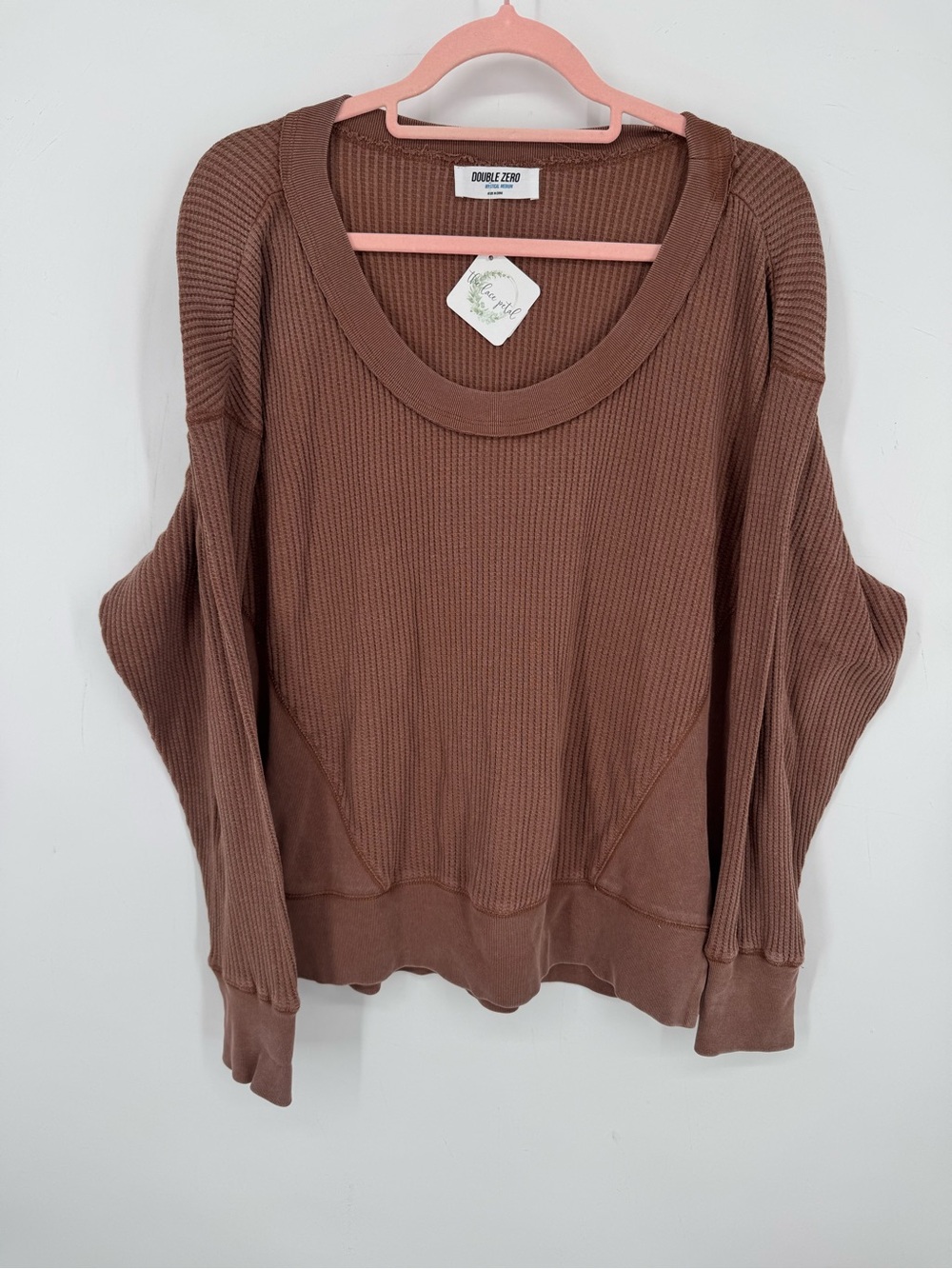 Double Zero Boutique Brown Ribbed Sweater Relaxed Fit Fall Neutral SZ Medium NWT